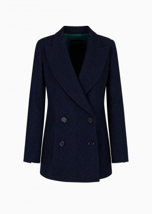 Blue Emporio Armani Soho Capsule Collection Double-breasted Jacket In A Virgin Wool Blend With Chevron Motif | EA-SN56419