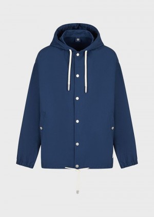 Blue Emporio Armani Sustainable Collection Recycled Canvas Hooded Blouson | EA-SN58234