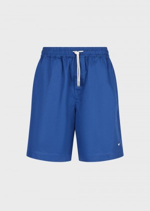 Blue Emporio Armani Sustainable Collection Organic-twill Oversized Drawstring Board Shorts | EA-SN58358