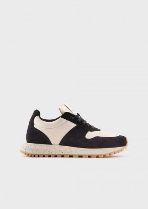 Blue Emporio Armani Sustainable Collection Crust Leather And Eco-nylon Sneakers | EA-SN58933