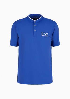 Blue Emporio Armani Tennis Pro Henley-collar Polo Shirt In Ventus7 Technical Fabric | EA7-SN59971