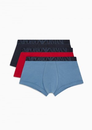 Blue Emporio Armani Three-pack Of Asv Shiny Logo Waistband Organic-cotton Boxer Briefs | EA-SN58776