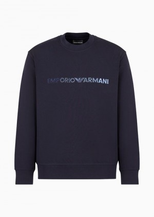 Blue Logo Emporio Armani Double-jersey Sweatshirt With Emporio Armani Logo Embroidery | EA-SN58552