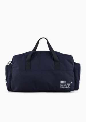 Blue Logo Emporio Armani Train Core Recycled Fabric Duffel Bag | EA7-SN60047