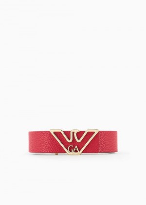 Bordeaux Emporio Armani Belt With Deer-print Eagle Plate | EA-SN57439