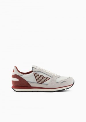 Bordeaux Emporio Armani Mesh Sneakers With Suede Details And Eagle Patch | EA-SN58994