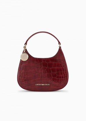 Bordeaux Emporio Armani Small Mock Croc Hobo Bag | EA-SN57380