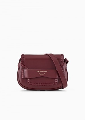 Bordeaux Emporio Armani Small Shoulder Bag In Leather With Flap And Logo Gusset | EA-SN57373