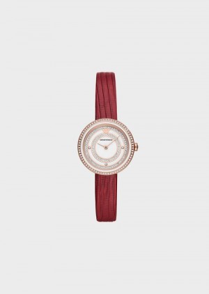 Bordeaux Emporio Armani Two-hand Red Leather Watch | EA-SN57689