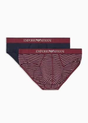 Bordeaux Emporio Armani Two-pack Of Briefs With Yarn-dyed Stripes | EA-SN58815