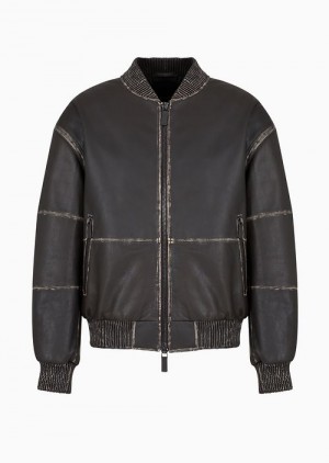 Brown Emporio Armani Bomber Jacket In Overdyed Vegetable-tanned Lambskin Nappa Leather | EA-SN58177