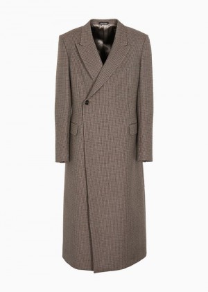 Brown Emporio Armani Houndstooth Compact Virgin-wool Coat With Lapels | EA-SN58182