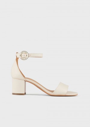 Brown Emporio Armani Leather Sandals With Heel And Logo Medallion | EA-SN57143