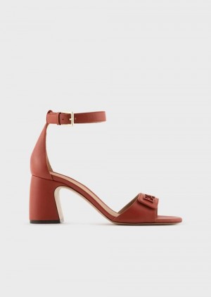 Brown Emporio Armani Nappa-leather Heeled Sandals With Ea Logo | EA-SN57146