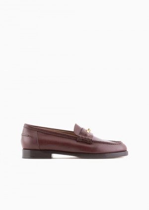 Brown Emporio Armani Polished Leather Loafers With Stirrup | EA-SN57127