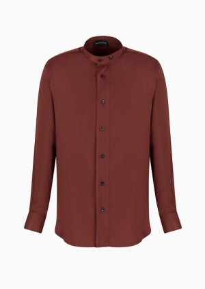 Brown Emporio Armani Poly Viscose Shirt With Guru Collar | EA-SN57863