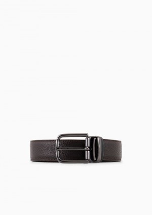 Brown Emporio Armani Reversible Belt In Pebbled Leather | EA-SN59130