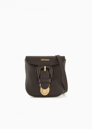 Brown Emporio Armani Shoulder Bag With Buckle In Soft Shiny Tumbled Leather With Strap | EA-SN59081