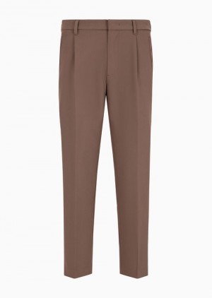 Brown Emporio Armani Soft Viscose Blend Trousers With Darts And Welt Pockets | EA-SN58334