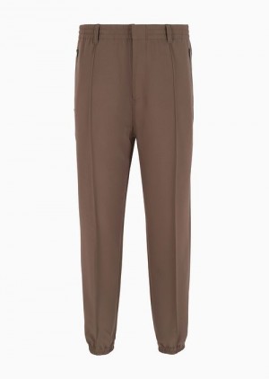 Brown Emporio Armani Soft Viscose-blend Trousers With Central Ribs And Elasticated Hem | EA-SN58342