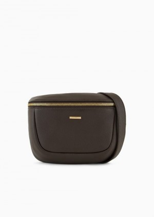 Brown Emporio Armani Supple, Shiny Tumbled Leather Belt Bag | EA-SN59036