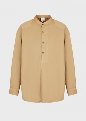 Brown Emporio Armani Sustainable Collection Garment-dyed, Organic-muslin Shirt With A Guru Collar | EA-SN57862