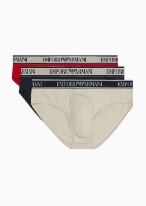 Brown Emporio Armani Three-pack Of Briefs With Core Logo Waistband | EA-SN58833