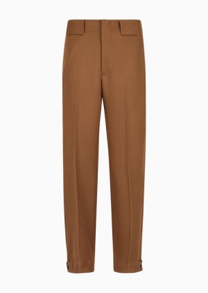 Brown Emporio Armani Virgin Wool Cavalry Twill Trousers With Adjustable Hem | EA-SN58294