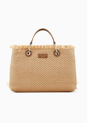 Buff Emporio Armani Myea Bag Woven Straw Shopper Bag | EA-SN57234