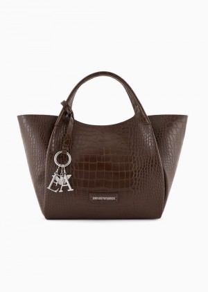 Buff Emporio Armani Shopper Bag With Mock-croc Finish And Logo Charm | EA-SN57407