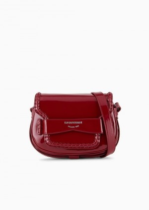 Buff Emporio Armani Small Patent-leather Shoulder Bag With Flap And Logo Gusset | EA-SN57239