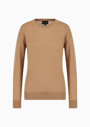 Camel Emporio Armani Crew-neck Jumper In Pure Virgin Wool | EA-SN56696