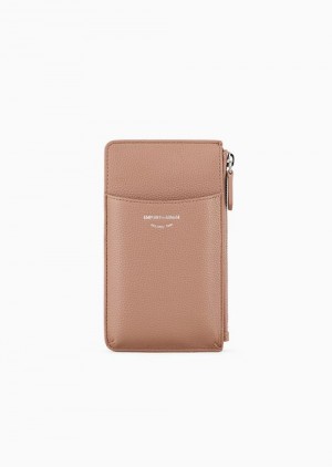 Camel Emporio Armani Deer-print Myea Phone Case With Zip And Pockets | EA-SN57650