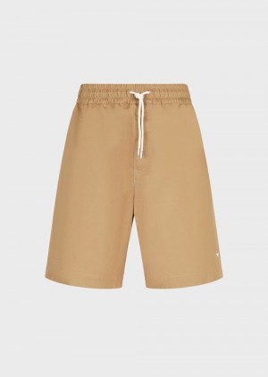 Camel Emporio Armani Sustainable Collection Organic-twill Oversized Drawstring Board Shorts | EA-SN58356