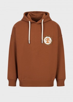 Camel Emporio Armani Sustainable Collection Hooded Sweatshirt With Patch In Peachskin Organic Cotton | EA-SN58525