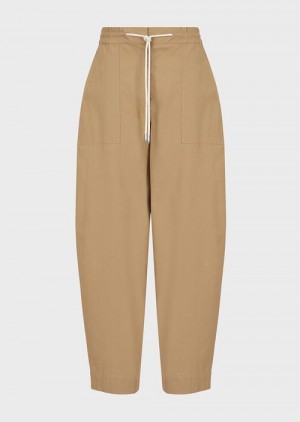 Caramello Emporio Armani Sustainable Collection Organic Ripstop 7/8 Drawstring Trousers | EA-SN56860