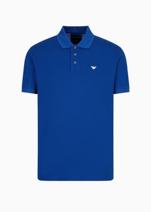 China Blue Emporio Armani Mercerised Piqué Polo Shirt With Micro Eagle | EA-SN58445