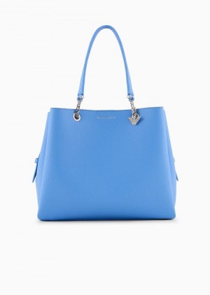 China Blue Emporio Armani Palmellato Leather-effect Shopper Bag With Eagle Charm | EA-SN57415