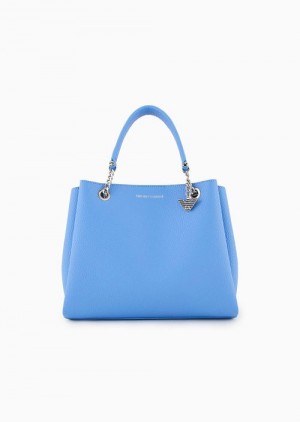 China Blue Emporio Armani Palmellato Leather-effect Handbag With Eagle Charm | EA-SN57416