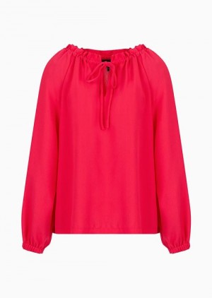 Coral Emporio Armani CréPon Blouse With Gathered Neckline And Drawstring | EA-SN56939