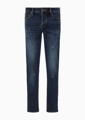 Dark Blue Emporio Armani J75 Slim-fit Vintage-look Denim Jeans With Spots | EA-SN57947