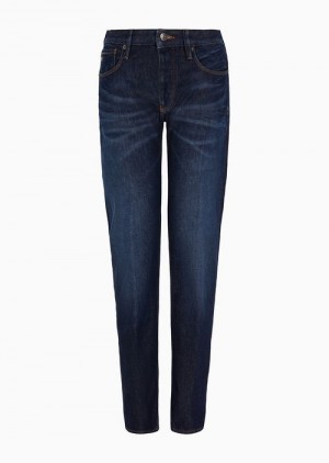 Dark Blue Emporio Armani J75 Slim-fit, Washed Stretch-denim Jeans | EA-SN57945