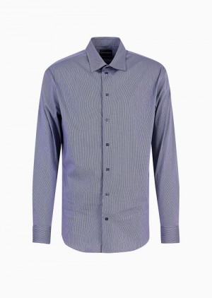 Dark Blue Emporio Armani Modern-fit Shirt In Stretch Cotton Micro-patterned Jacquard | EA-SN57928