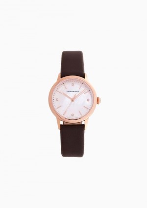 Dark Brown Emporio Armani Swiss Made Automatic Brown Leather Watch | EA-SN57671