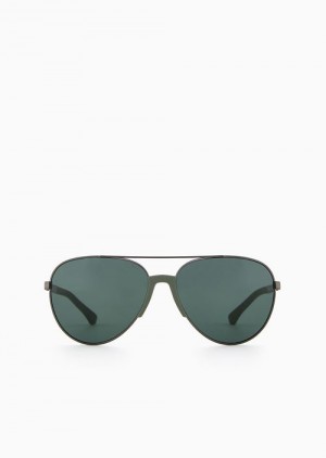 Dark Grey Emporio Armani Men’s Aviator Sunglasses | EA-SN59403