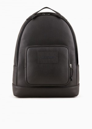 Dark Grey Emporio Armani Rounded Backpack In Tumbled Leather | EA-SN59014