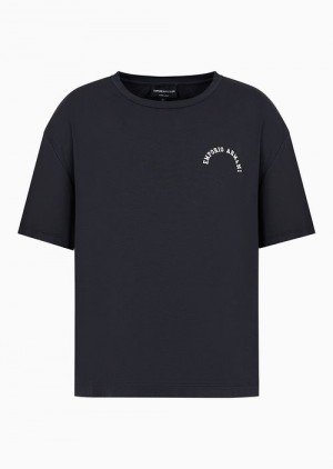 Dark Grey Emporio Armani Stretch-jersey T-shirt With Oversized Chalet Capsule Collection Print | EA-SN57048