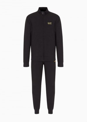 Deep Black Emporio Armani Core Identity Cotton Tracksuit With Logo | EA7-SN59904