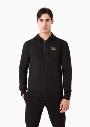 Deep Black Emporio Armani Core Identity Hooded Sweatshirt | EA7-SN59996