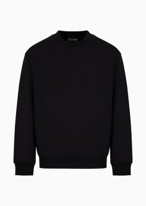 Deep Black Emporio Armani Double-jersey Full-zip Sweatshirt With Jacquard Logo Detail | EA-SN58519